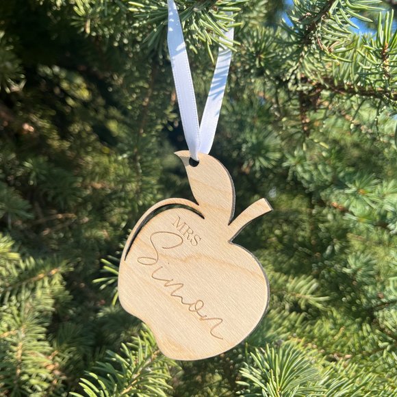 Custom Handmade Wooden Teacher Apple Ornament - Picture 5 of 5